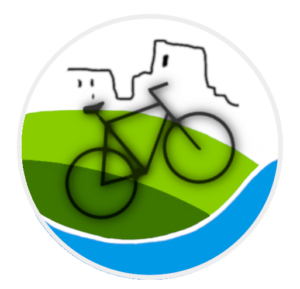 Rundes Logo der KlimaInitiative Windeck mit einem stilisierten Fahrrad davor.